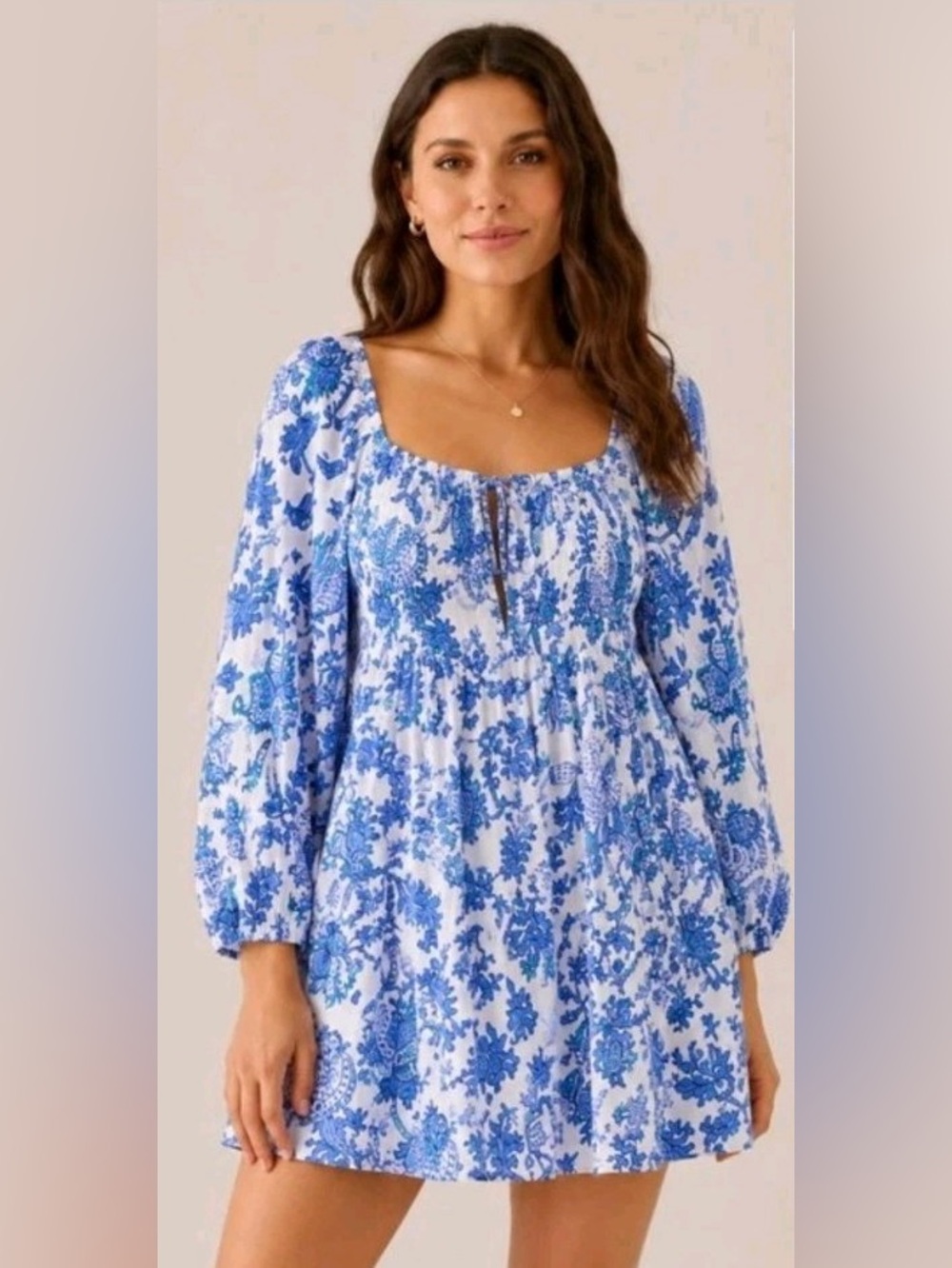 Roller Rabbit Amanda Yvie Mini Dress S Blue Block Print Linen Boho